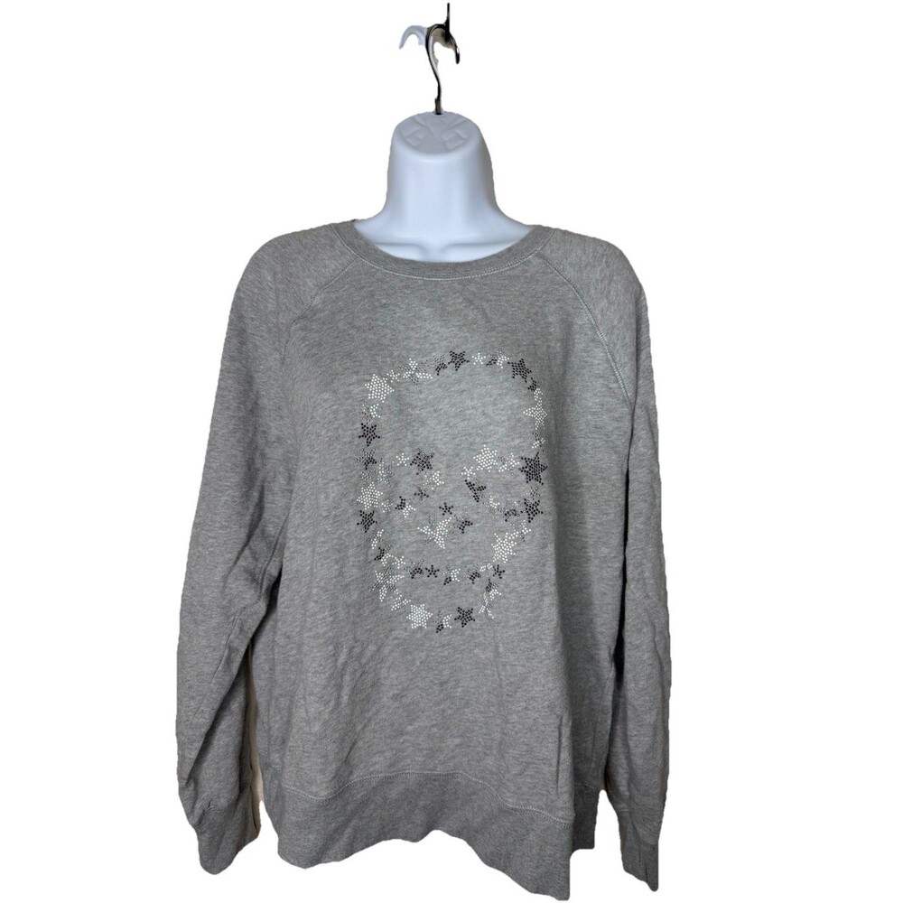 Zadig & Voltaire Gray L/S Graphic Skull Pullover  Terry Sweatshirt Sz M Goth